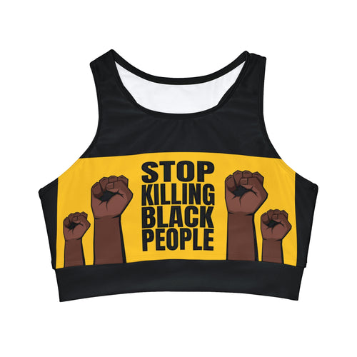 Stop Killing Black People High Neck Crop Bikini Top (AOP)