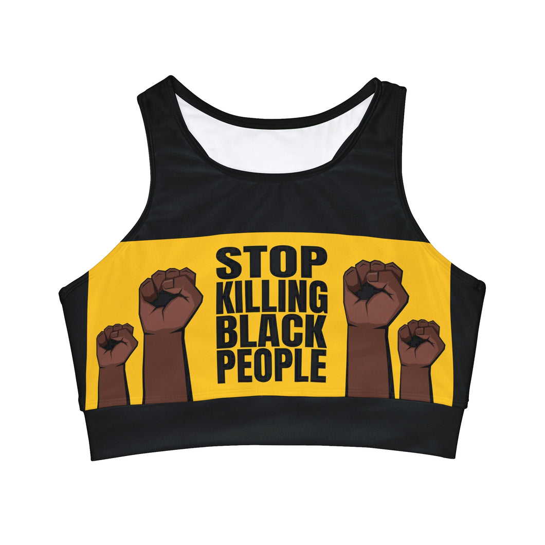 Stop Killing Black People High Neck Crop Bikini Top (AOP)