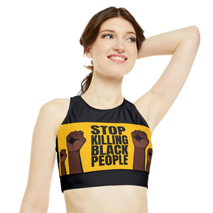 Stop Killing Black People High Neck Crop Bikini Top (AOP)