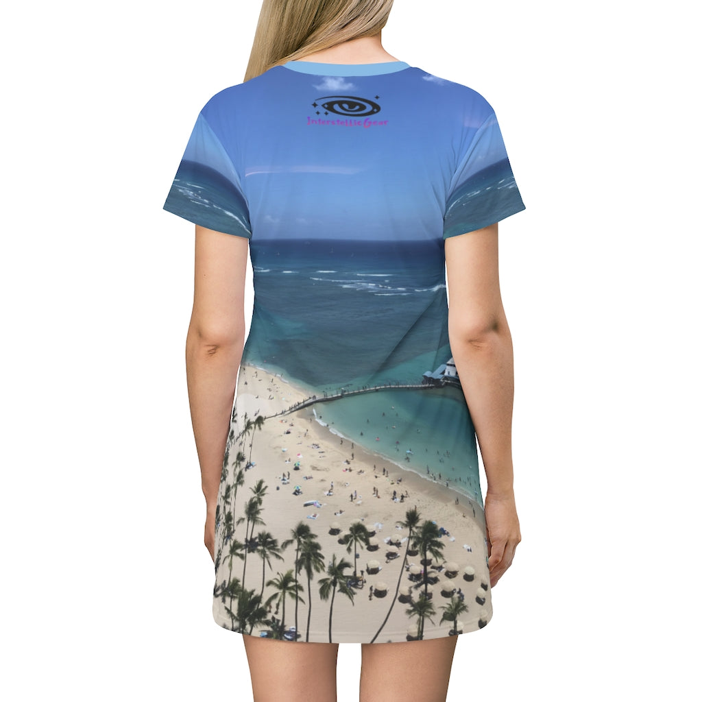 Waikiki Beach All Over Print T-Shirt Dress
